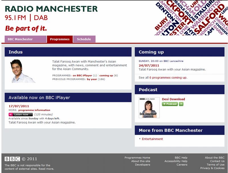 Screenshot of BBC Radio Manchester Indus programme