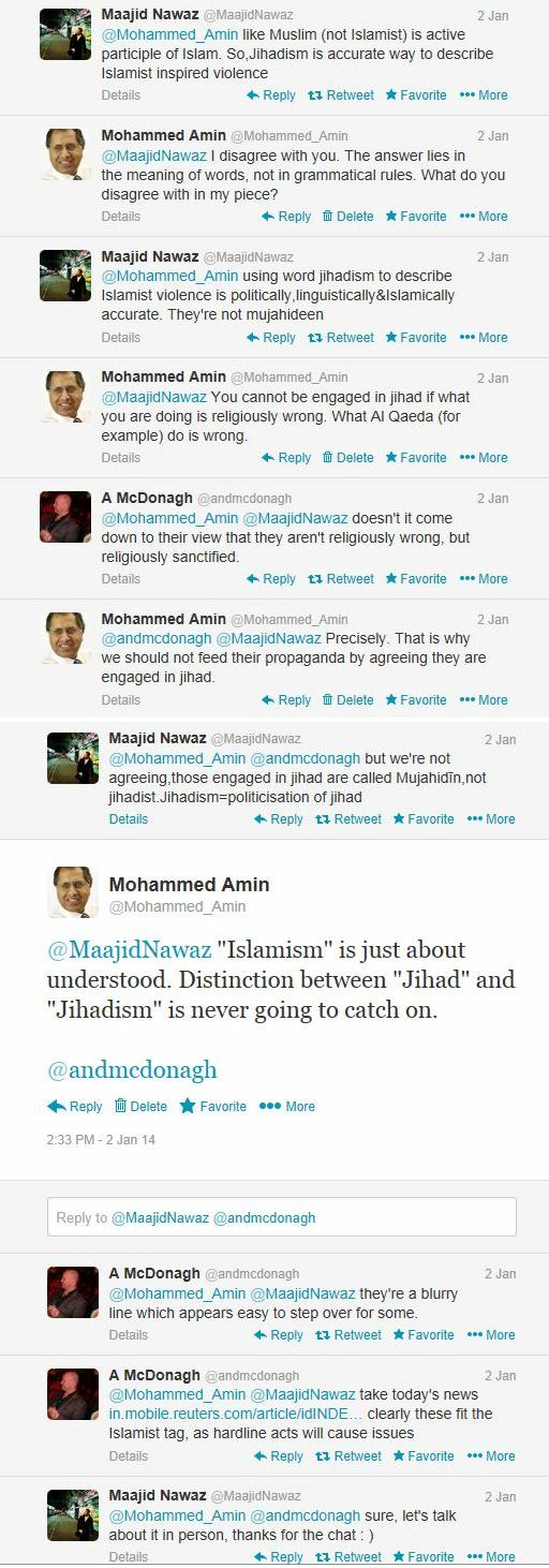 Maajid Nawaz and Mohammed Amin Twitter conversation